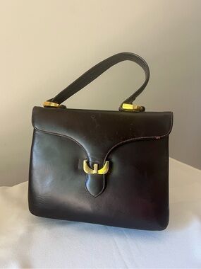 Vintage Susan Gail Original 1950s-60s Leather Handbag Brown Gold